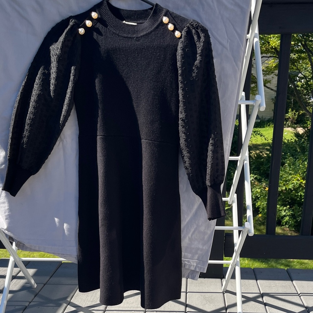 Elegant Girls Black Special Occasion Dress with Pearl Button Accents